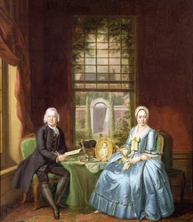 Ett familjeporträtt av en gentleman och hans hustru